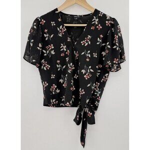 Madewell Black Floral Wrap Top